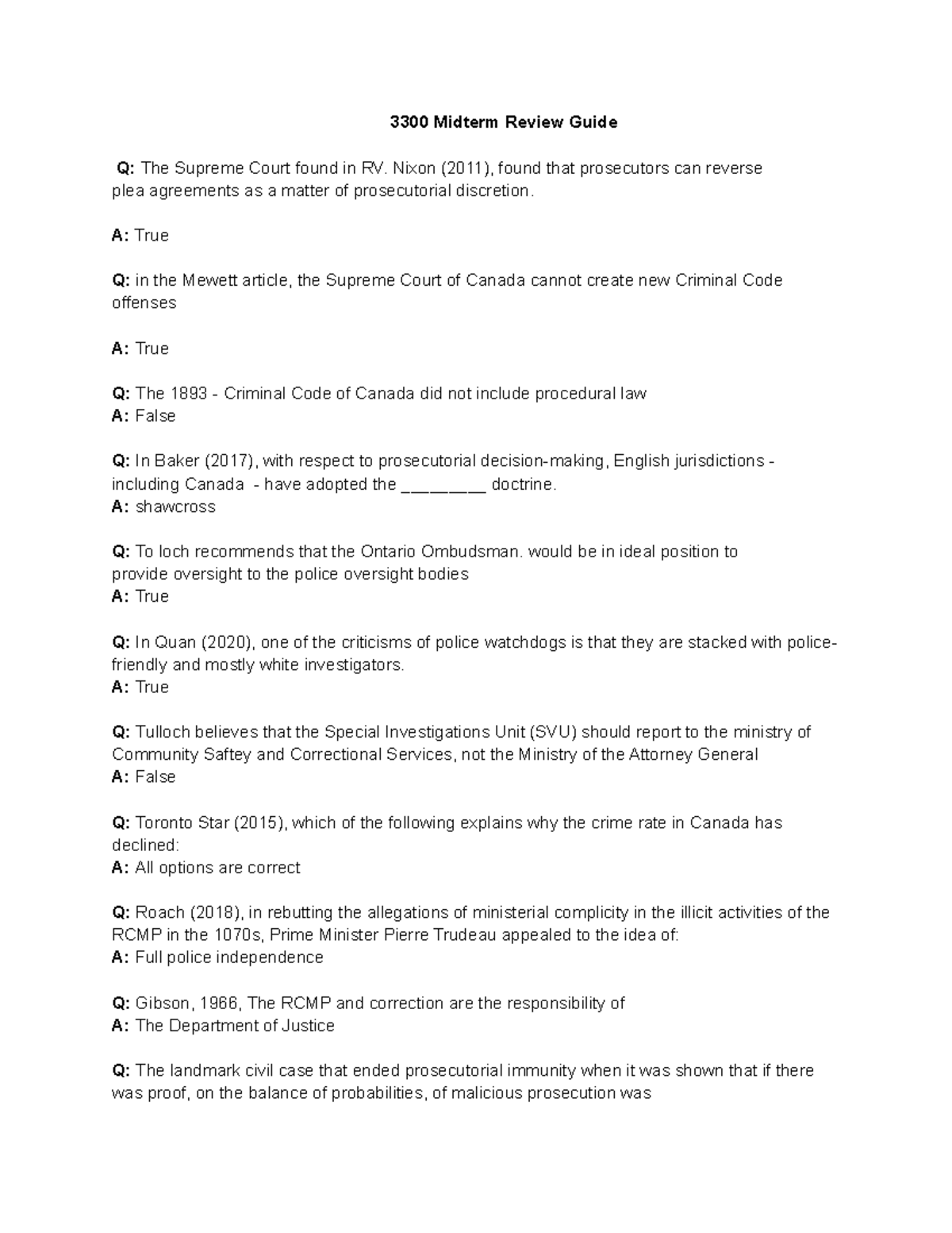 3300 Midterm Review Guide: Key Concepts and Case Summaries - Studocu