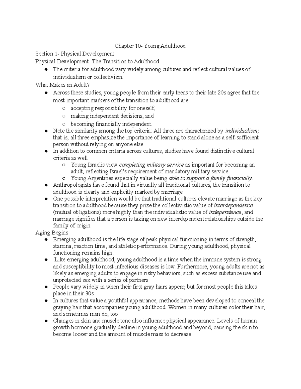 Developmental Psych: Young Adulthood Chapters 10 & 11 Insights - Studocu