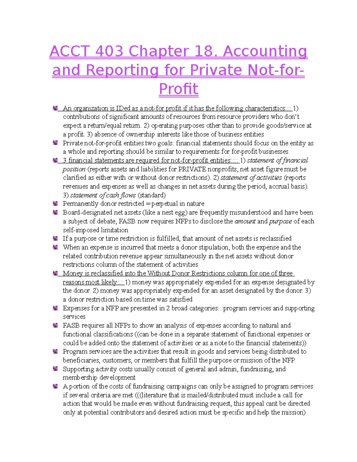 ACCT 403 Chapter 18: Accounting for Private Not-for-Profit Entities ...