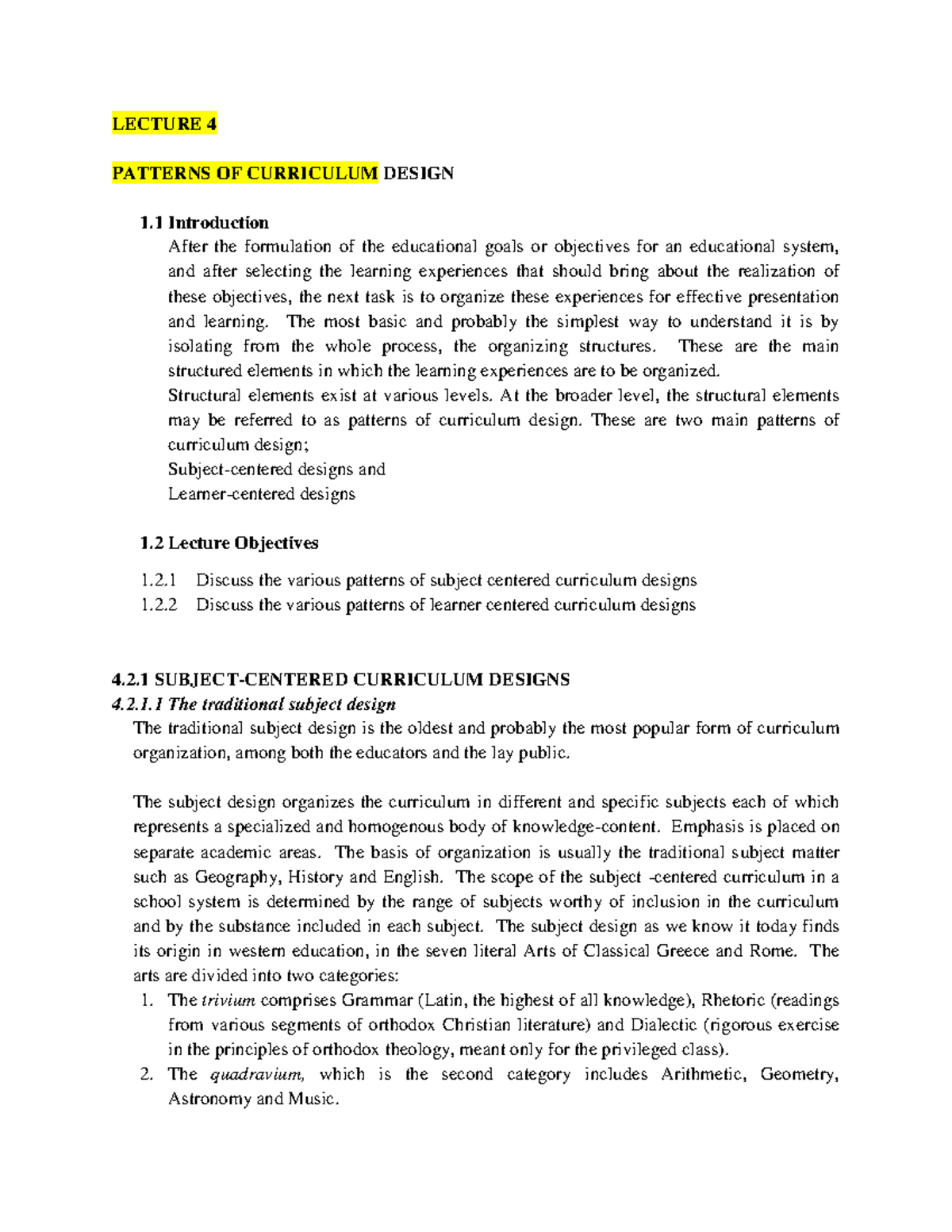 EMP201 Lecture 4: Patterns of Curriculum Design Overview - Studocu