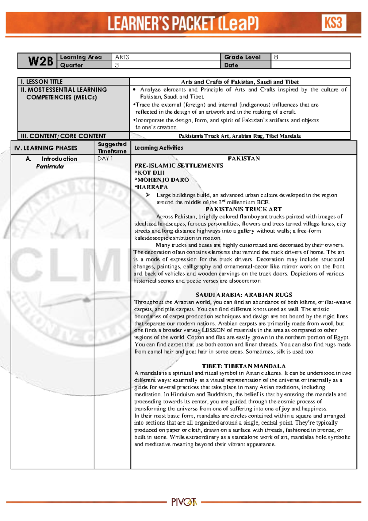Lea P Arts G8 Q3 Week 2B - Learning Area ARTS Grade Level 8 Quarter 3 ...