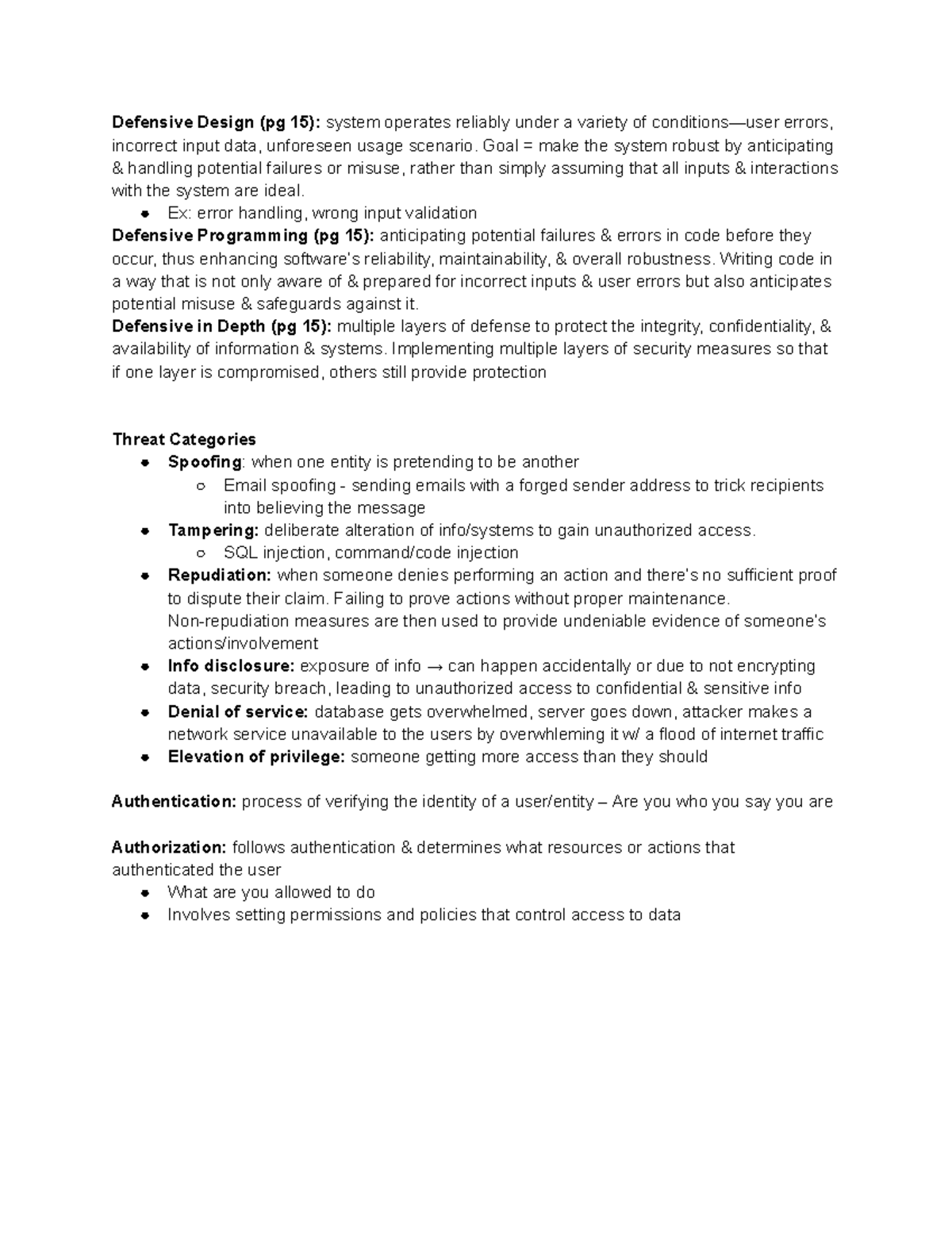 Security - chapter notes - Defensive Design (pg 15): system operates ...