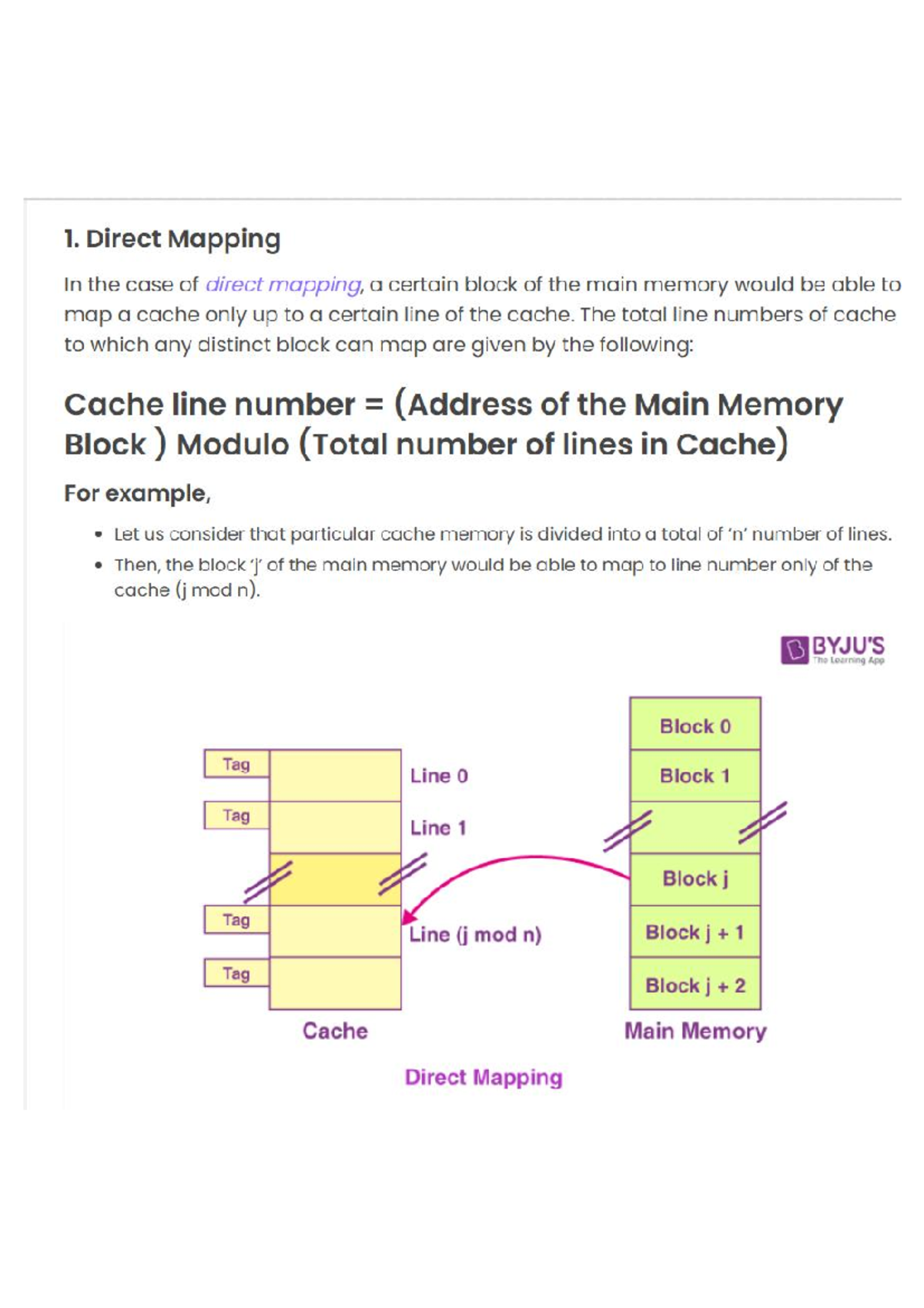 Cache mapping - 1. Direct Mapping In the case of direct mapping, a ...