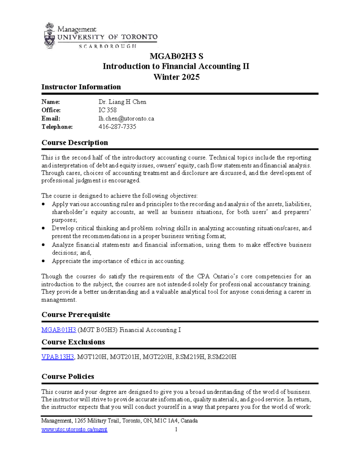 MGAB02H3 S Course outline for financial accounting II - winter 2025 ...