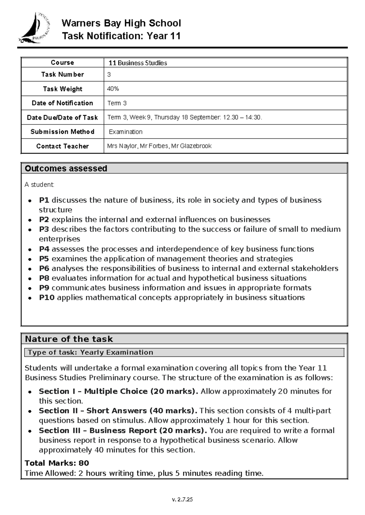 Year 11 Business Studies Preliminary Exam Notification - Term 3 - Studocu