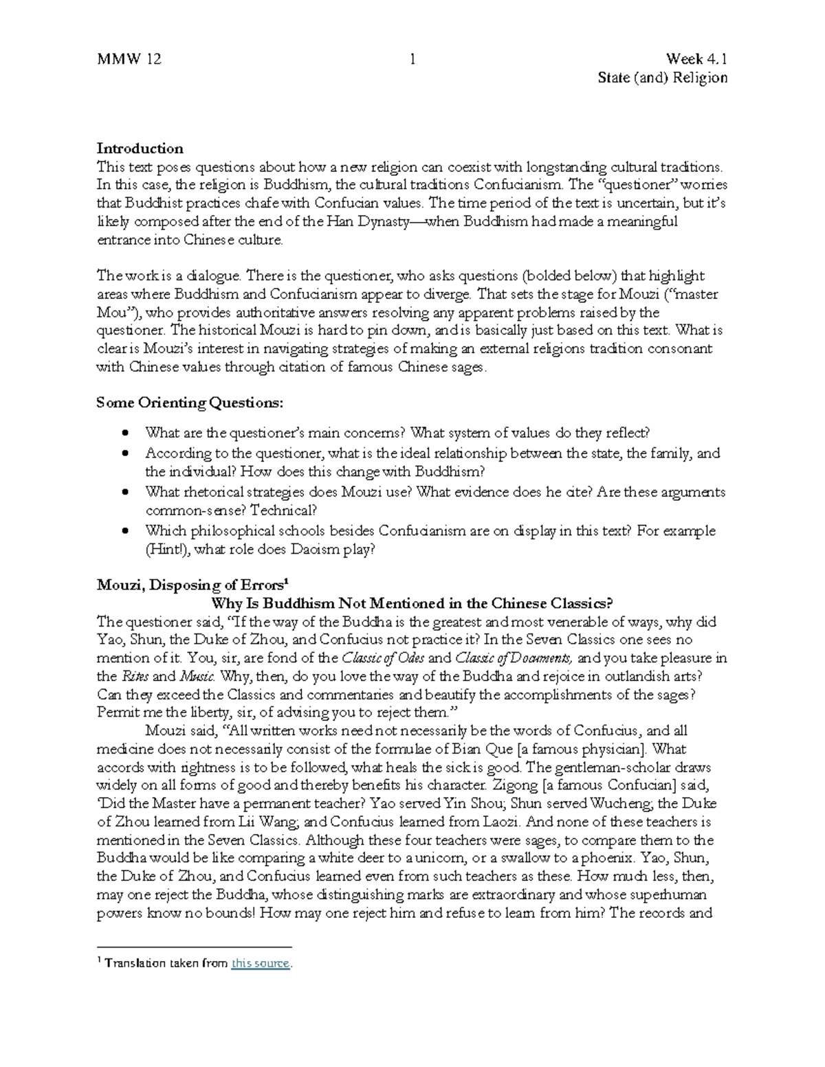 Mouzi, Disposing of Error - MMW 12 1 Week 4. State (and) Religion ...