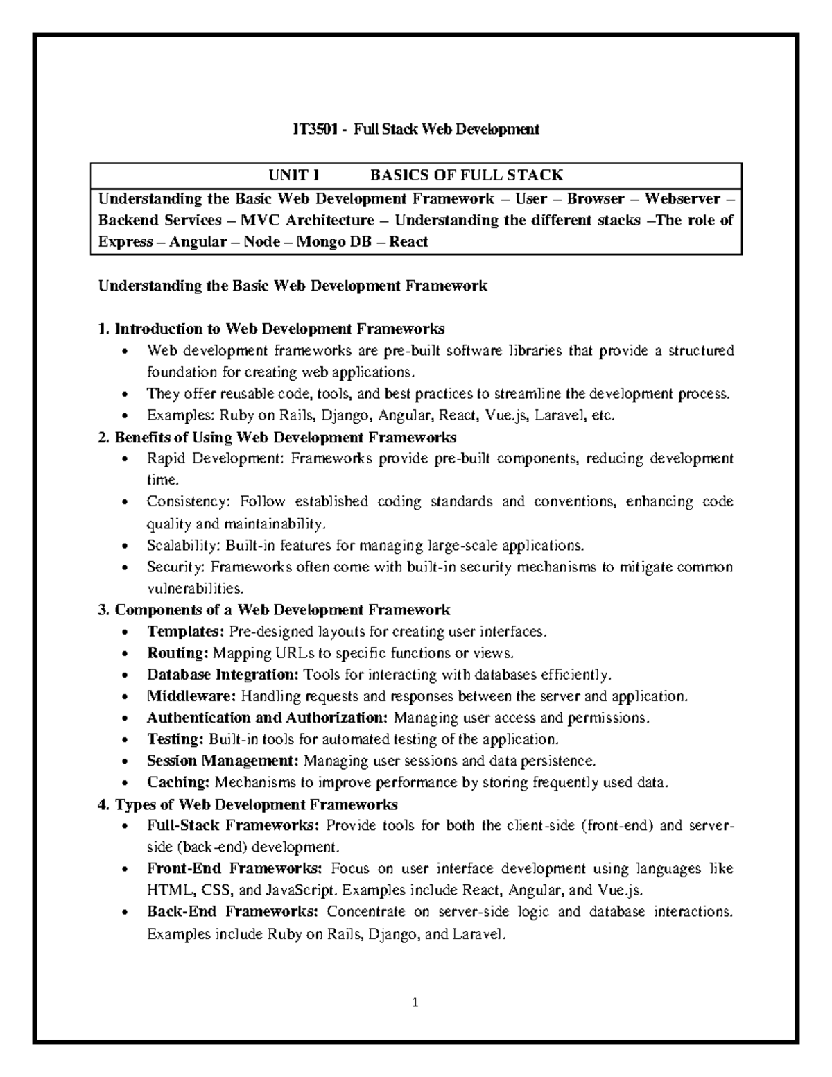 IT3501 - Full Stack Web Development Unit 1 and 2 Study Guide - Studocu