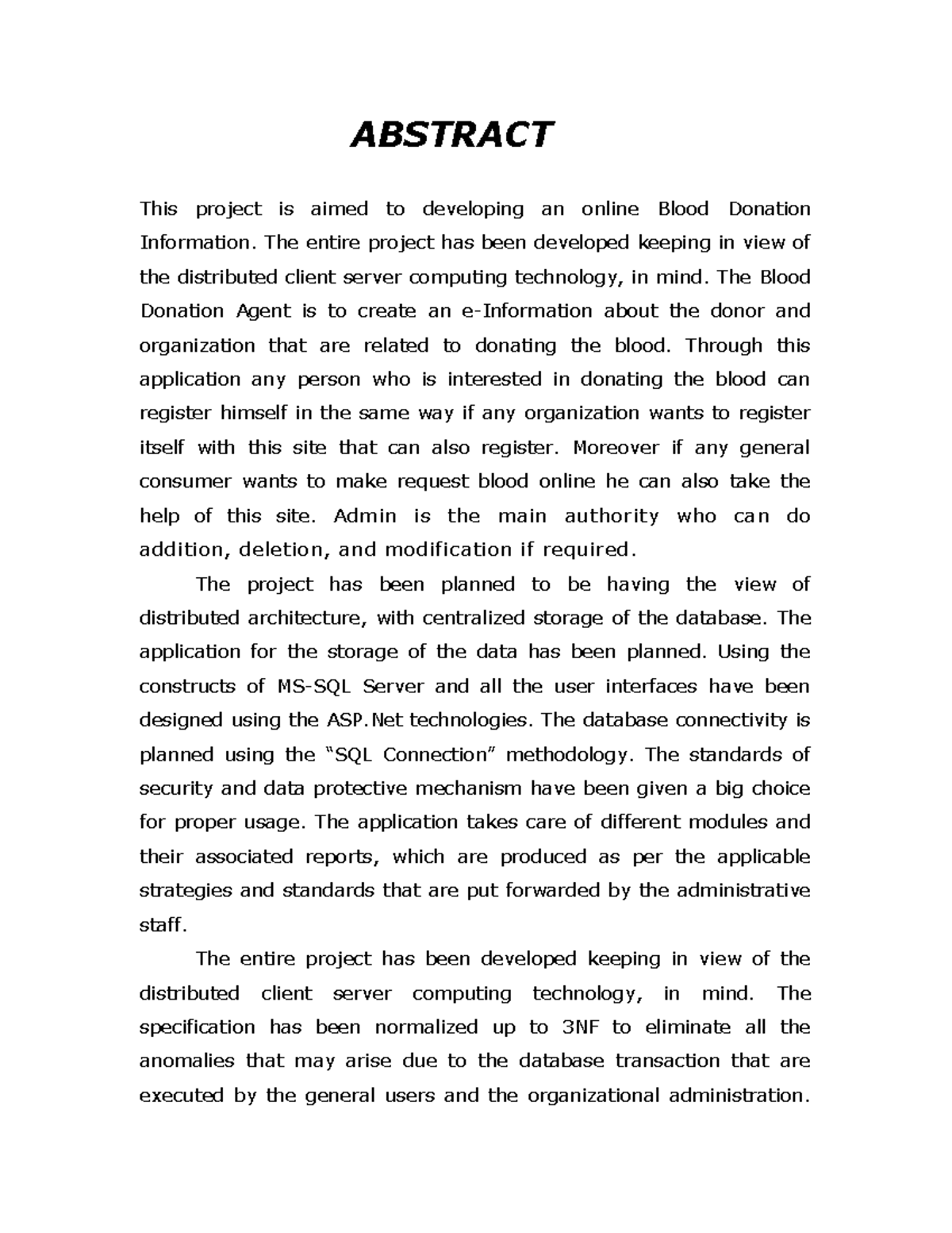 Online Blood Donation Management System - Project Abstract - Studocu