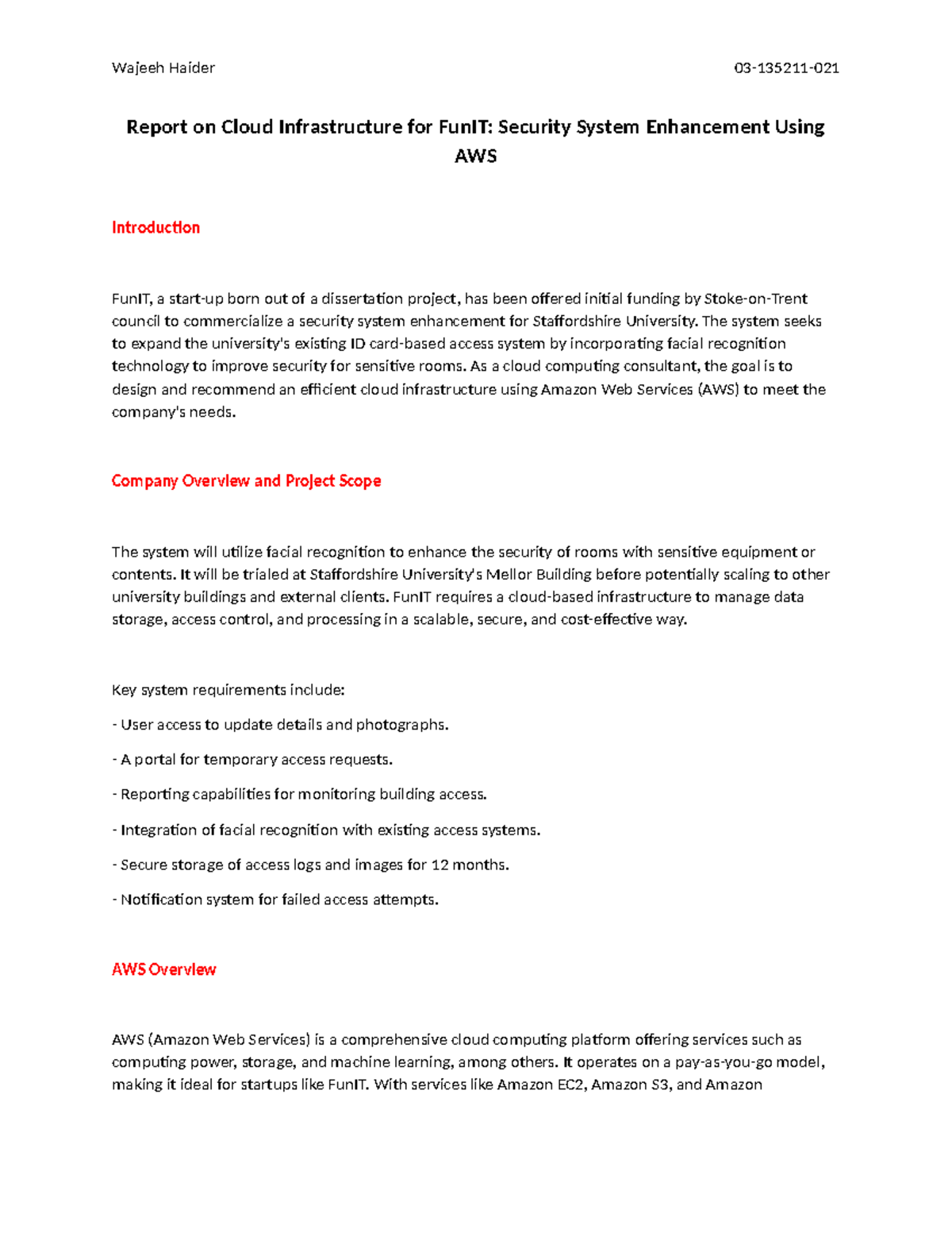 VSS Report: Cloud Infrastructure Design for FunIT's AWS System - Studocu