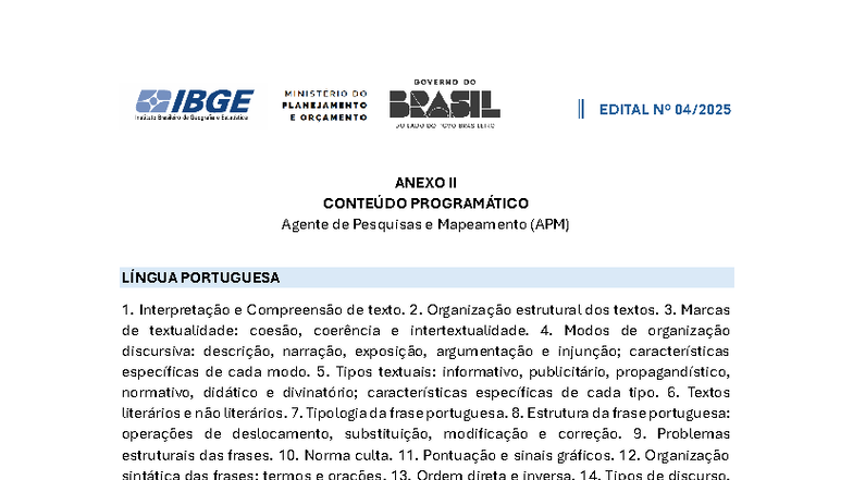 IBGE APM - Conteúdo Programático para Agente de Pesquisas - Studocu