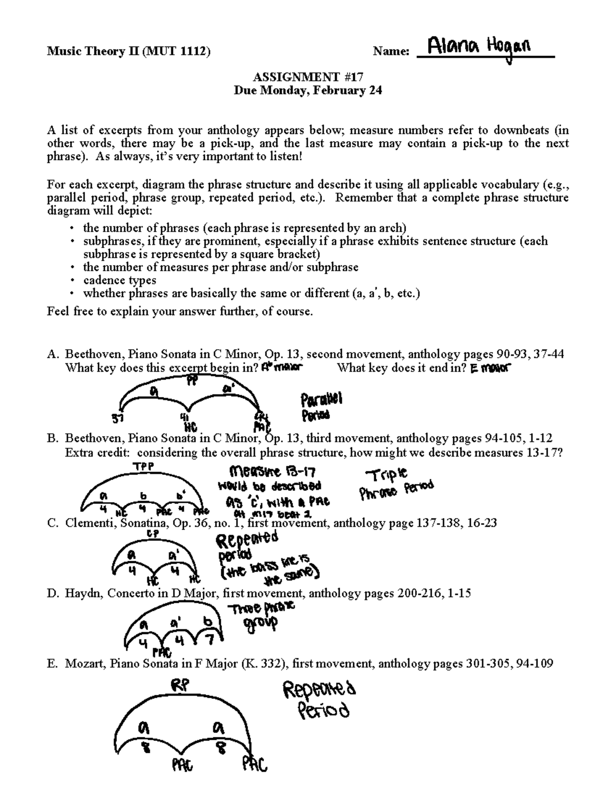 Assignment 17 - Phrase Structure in Music Theory II (MUT 1112) - Studocu