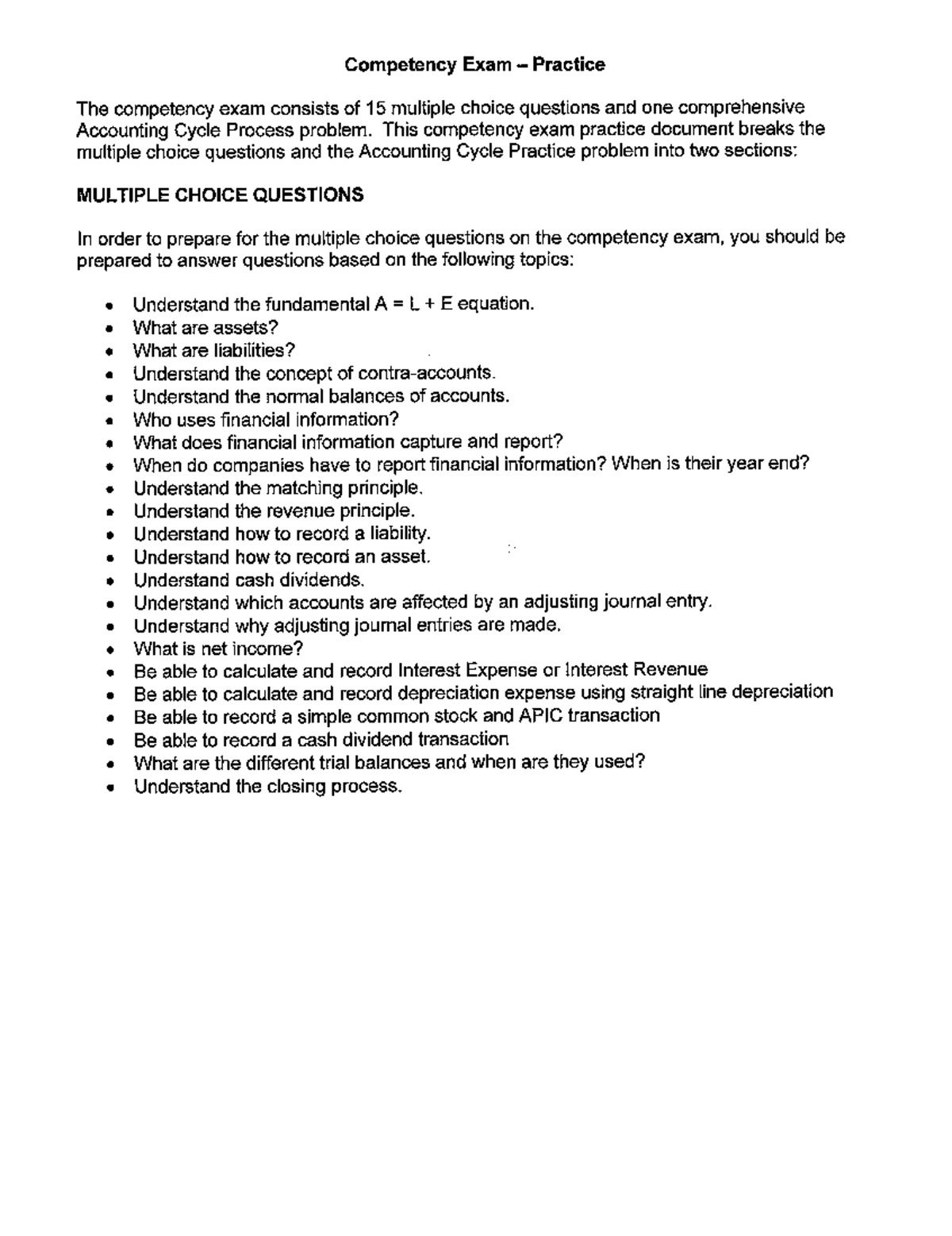 Competency Exam Practice: Accounting Cycle Process (ACC 2015-1) - Studocu