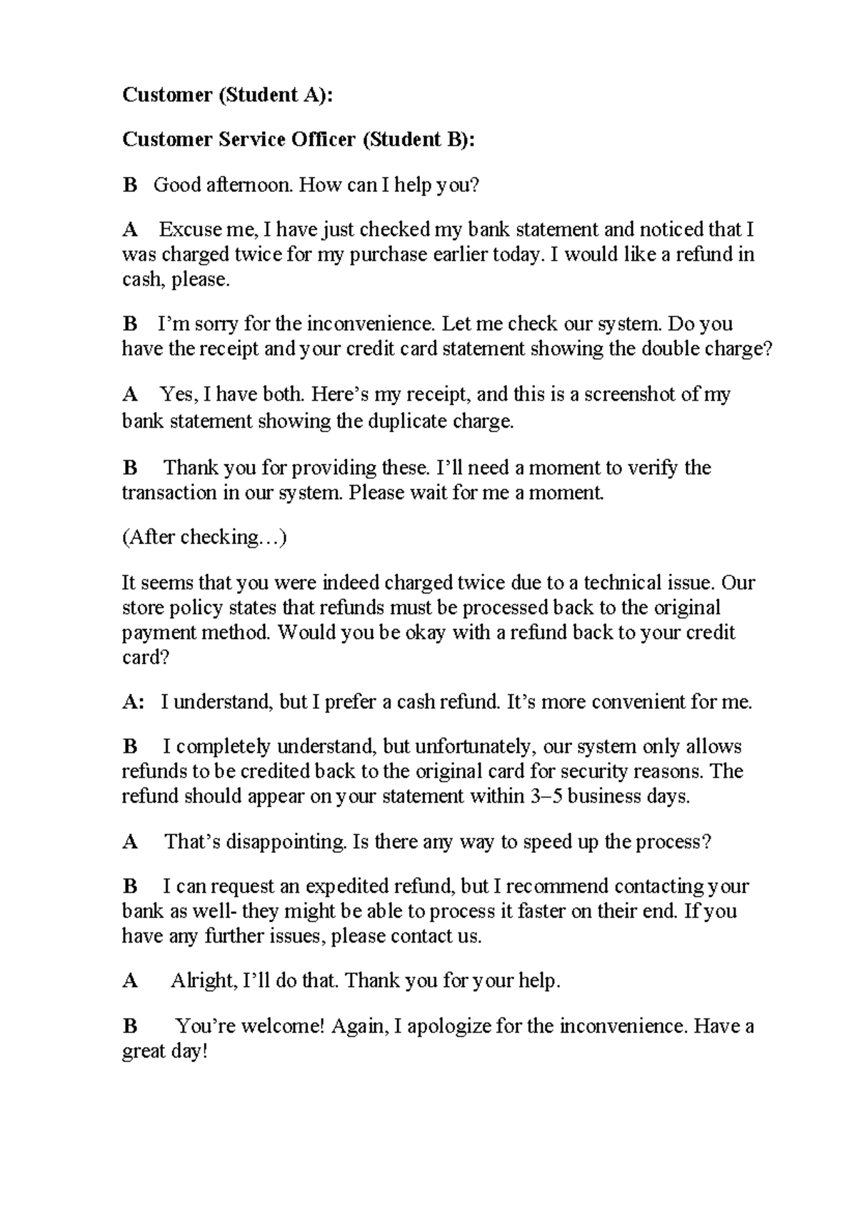 Speaking Unit 5 - Customer Service Interaction (TATMCB4) - Studocu