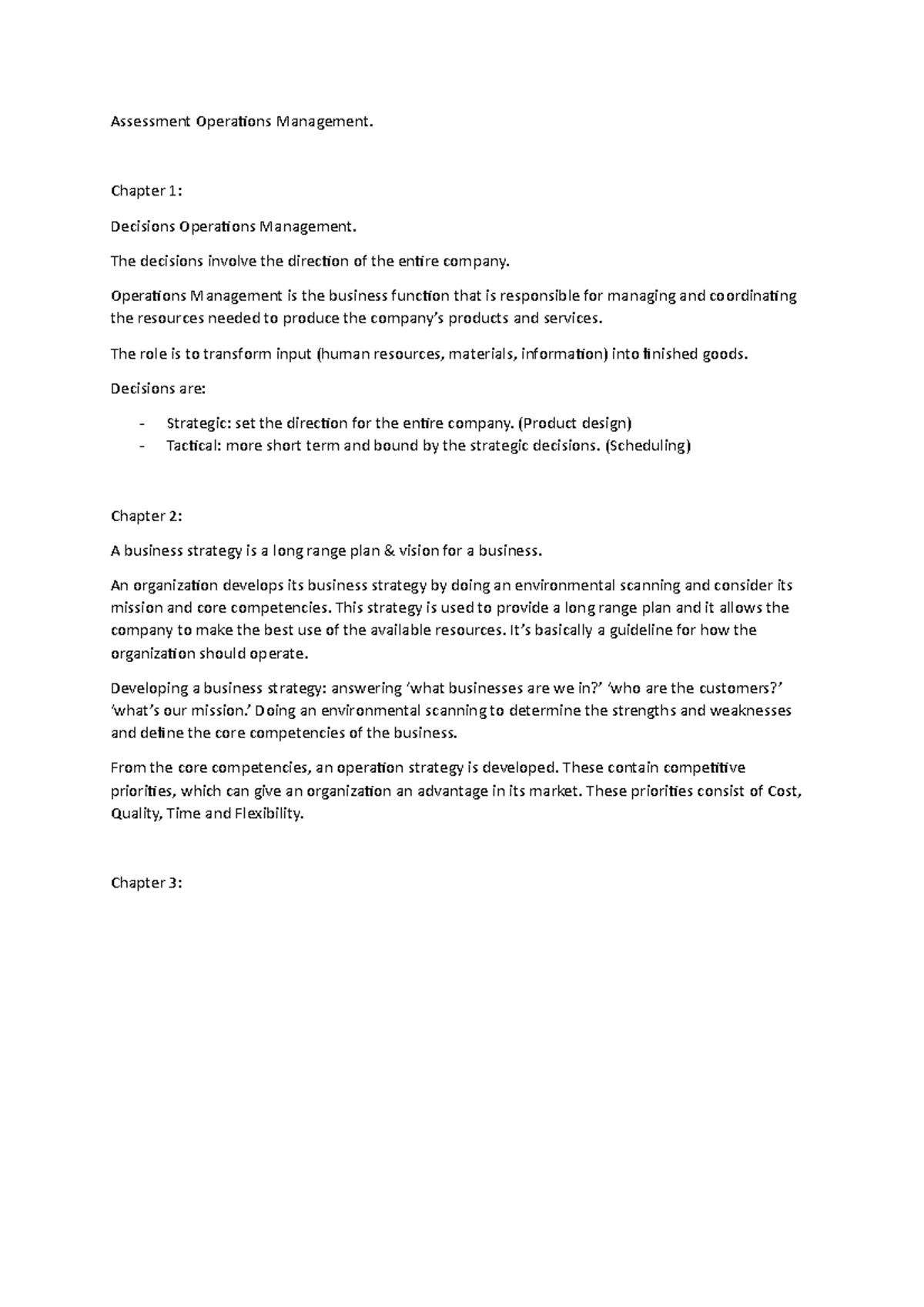 OM 101: Assessment of Key Concepts in Operations Management - Studeersnel