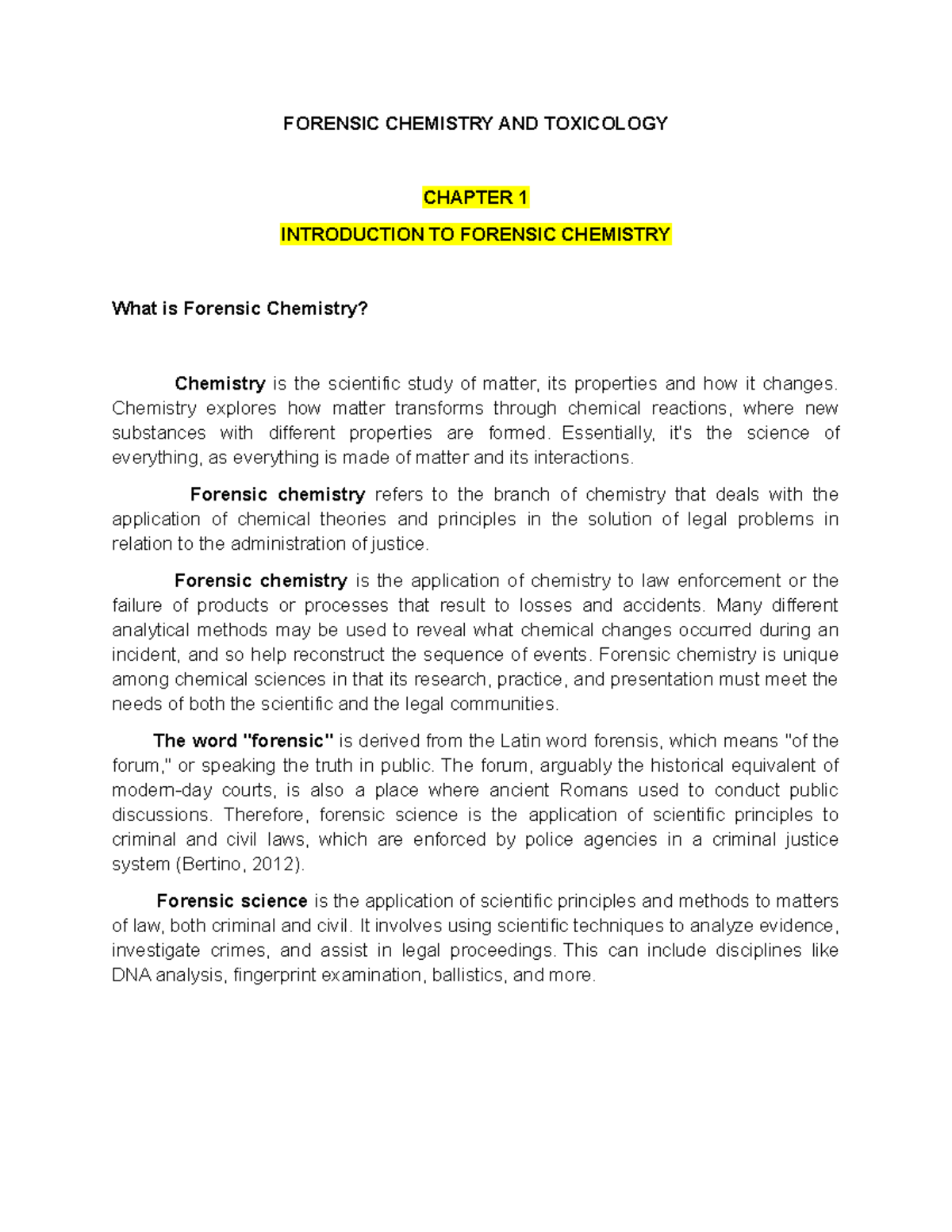 Forensic Chemistry and Toxicology: Chapter 1 Overview of Forensic ...