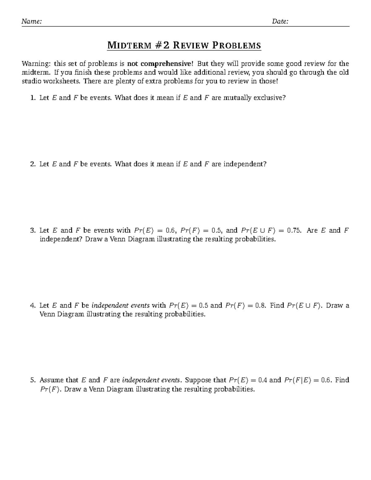Midterm #2 Review: Problems on Probability and Events - Studocu