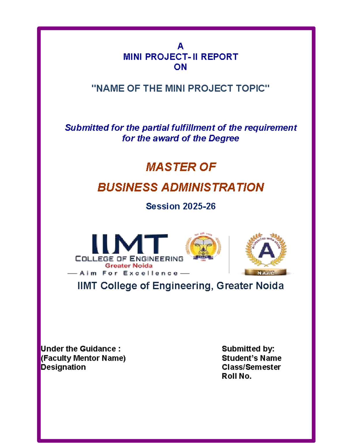 MBA II Semester Mini Project Report Guidelines - Studocu
