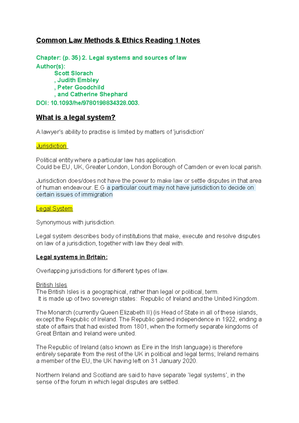CLME 1 Common Law Method & Ethics Lecture Notes - Studocu