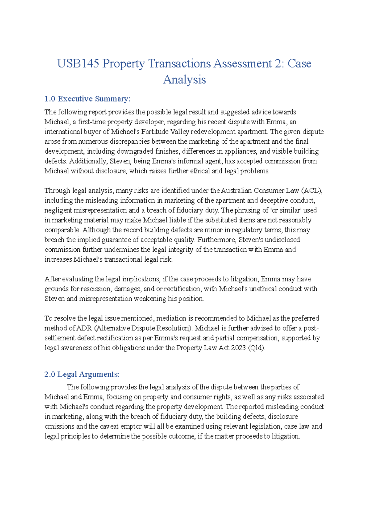 USB145 Property Transactions Assessment 2: Case Analysis & Legal ...