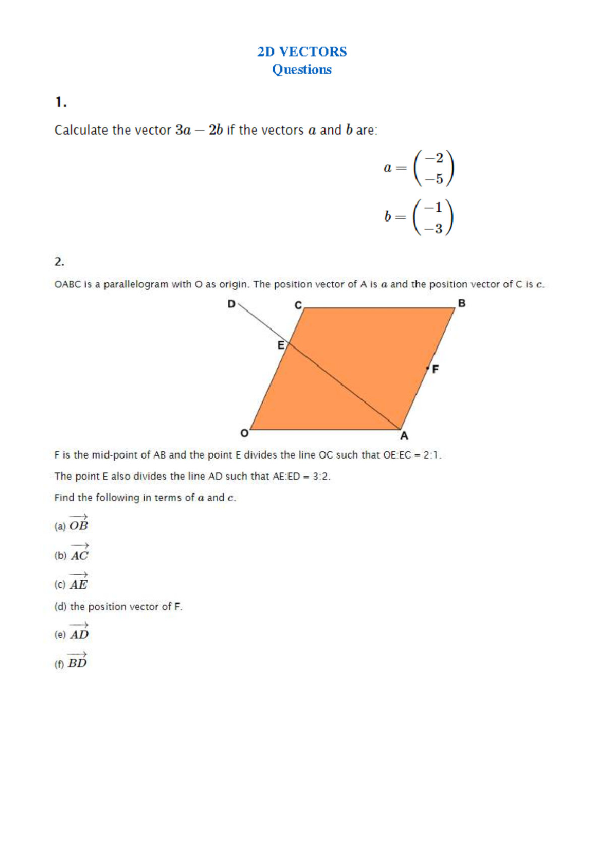 2D VECTORS: Comprehensive Questions and Solutions for Exam Prep - Studocu