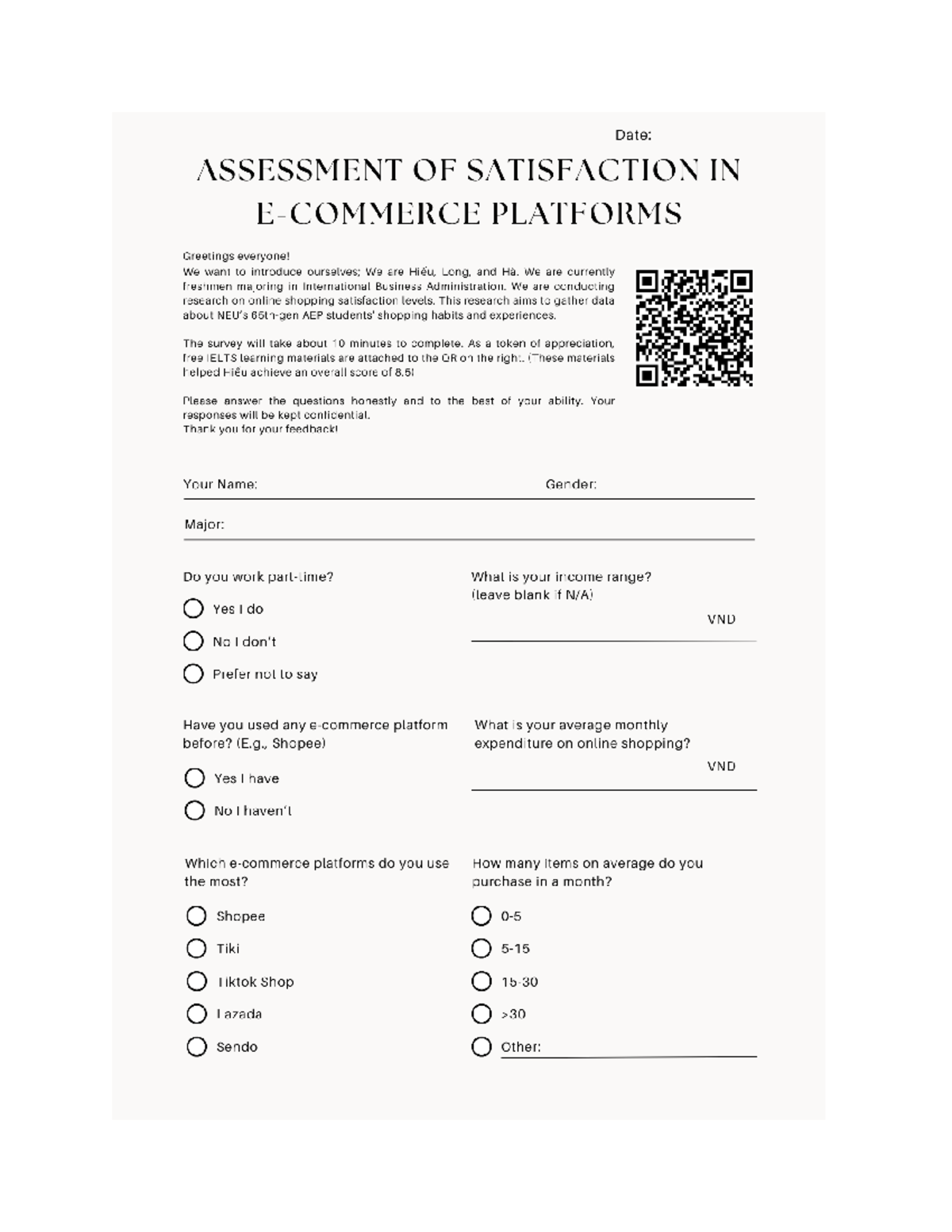 Questionnaire - English THPTQ - Studocu
