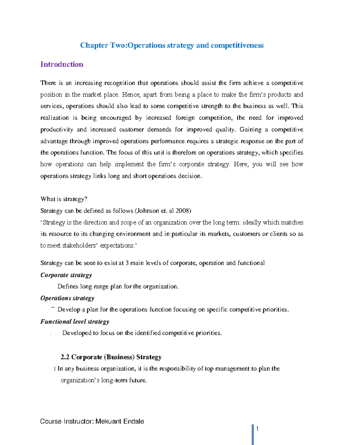 OM CH 2: Operations Strategy and Competitive Advantage Insights - Studocu