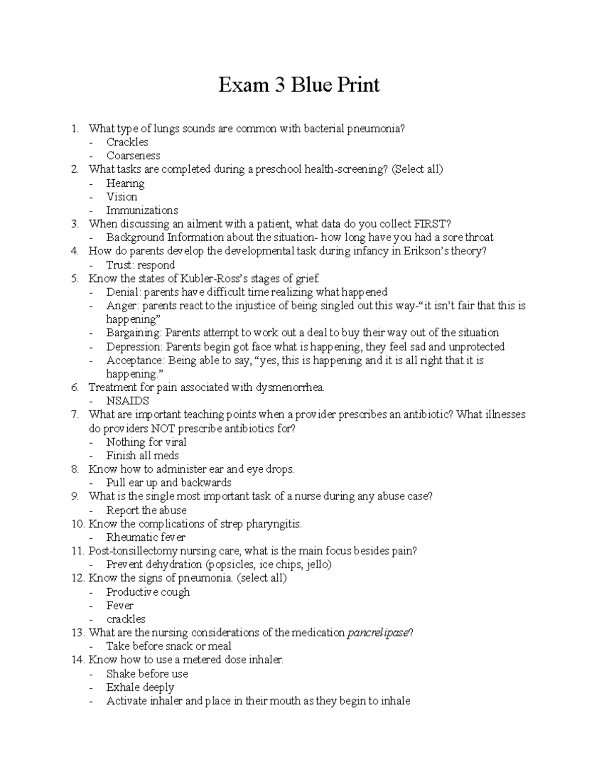 NURS 300 Exam 3 Study Guide: Key Concepts & Nursing Interventions - Studocu