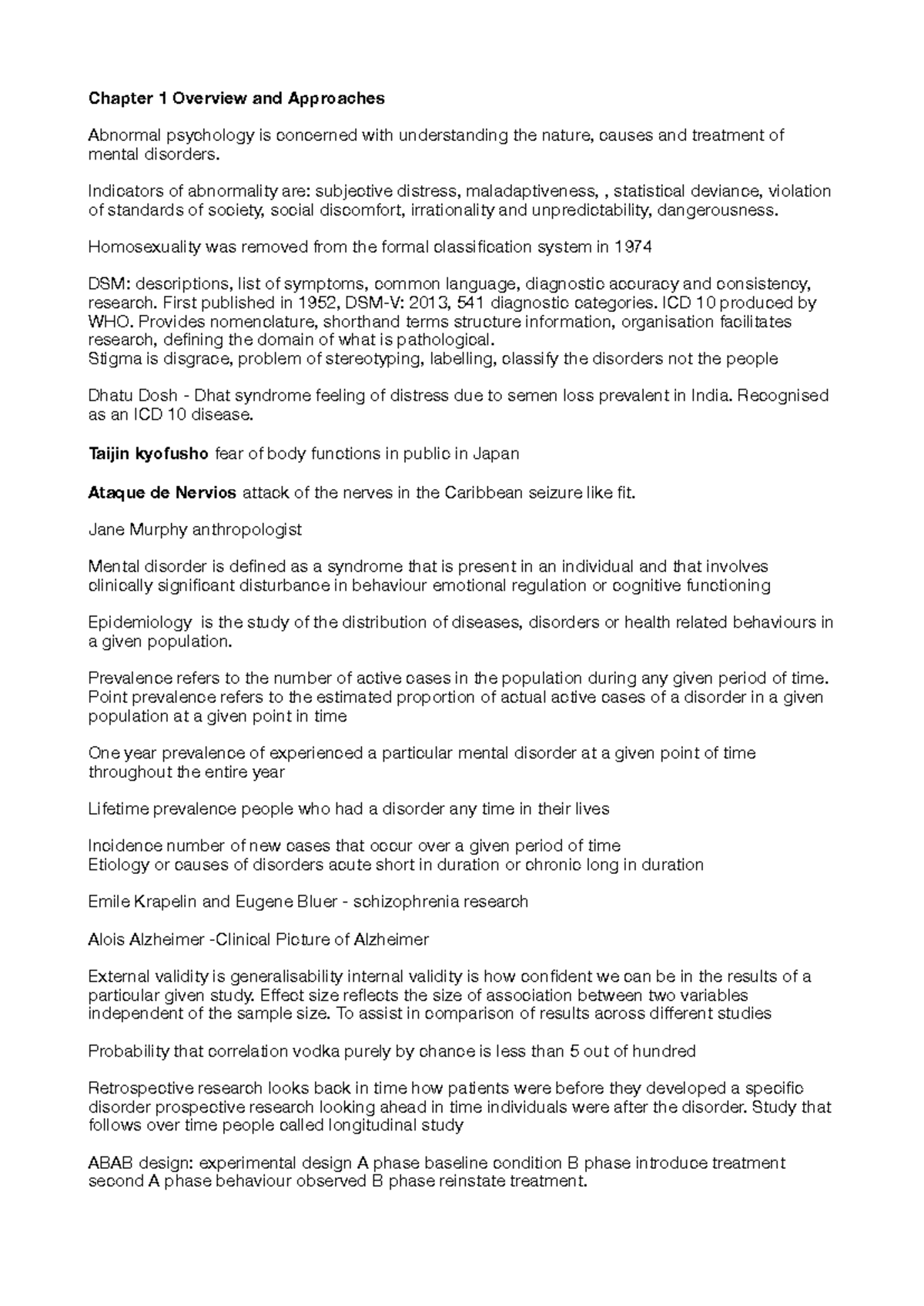 Abnormal Psychology Notes: Key Concepts from Chapters 1-3 (PSY-101 ...