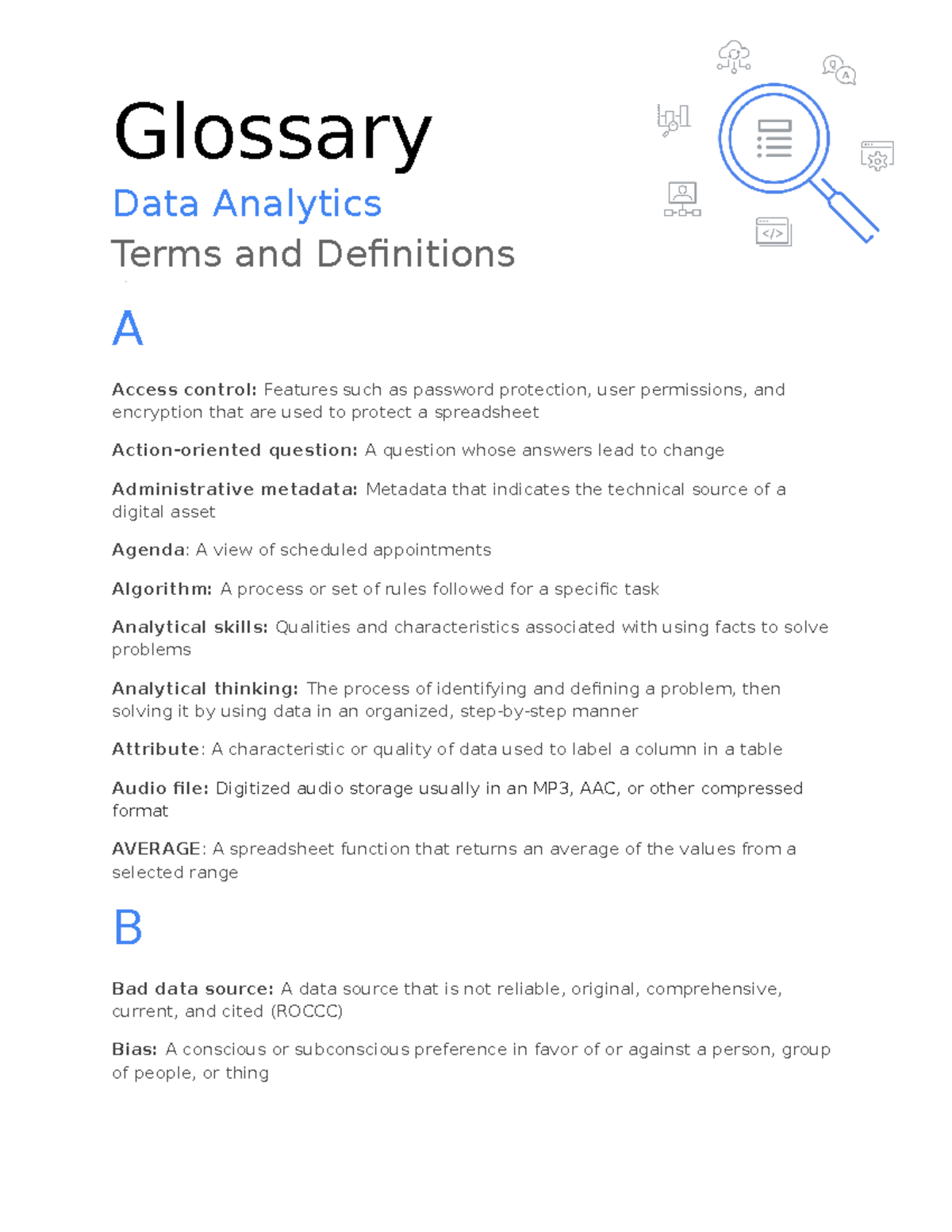 Glossary notes for week 13 first term - Glossary Data Analytics Terms ...