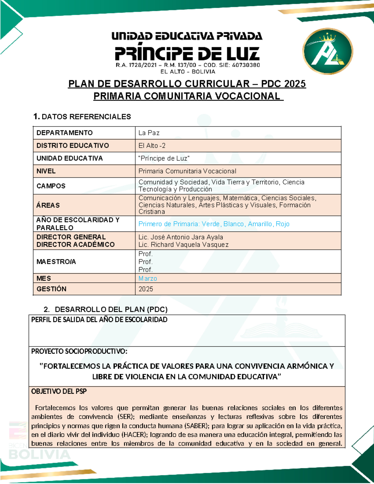 PLAN DE DESARROLLO CURRICULAR PDC 2025 - PRIMARIA VOCACIONAL - Studocu