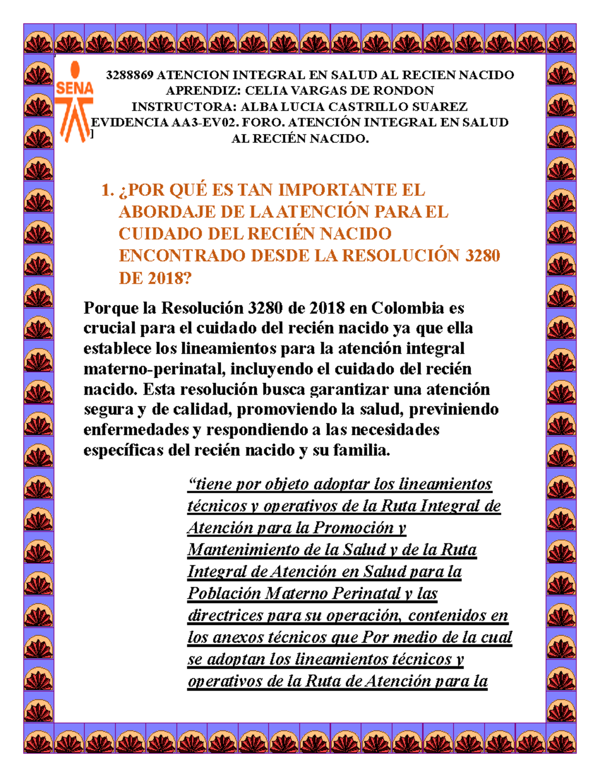 Evidencia AA3-EV02: Foro sobre Atención Integral en Salud al Recién Nacido - Document Preview