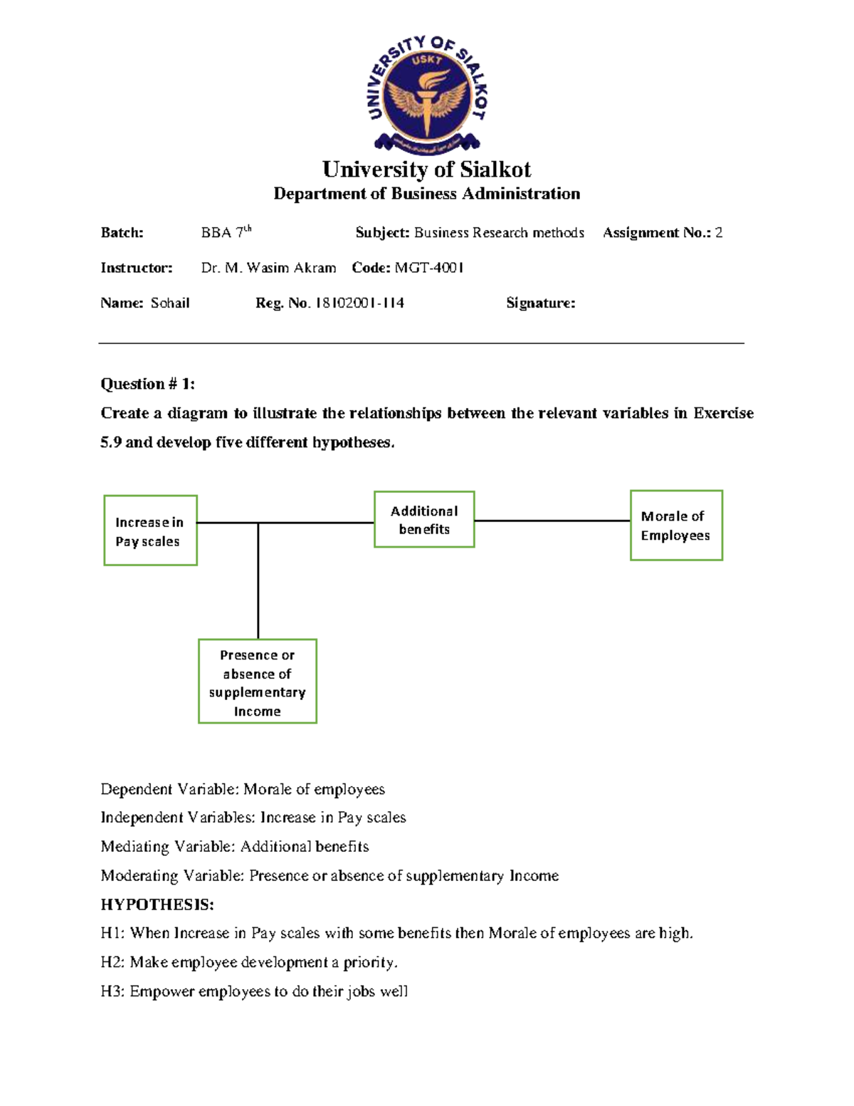 Business research method Assignment of a student - University of ...