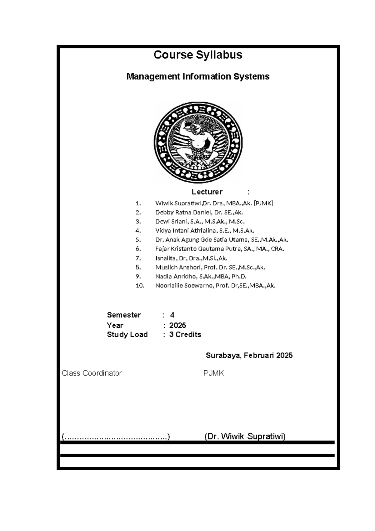 Syllabus for Management Information Systems (MIS) - Semester Genap 2024 ...