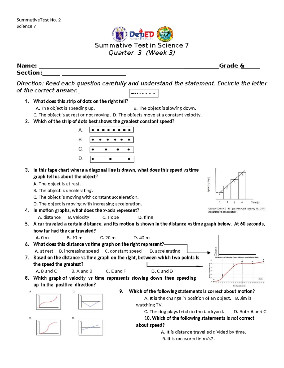 Summative Test No. 1: Science 7 Q3 Assessment Questions - Studocu