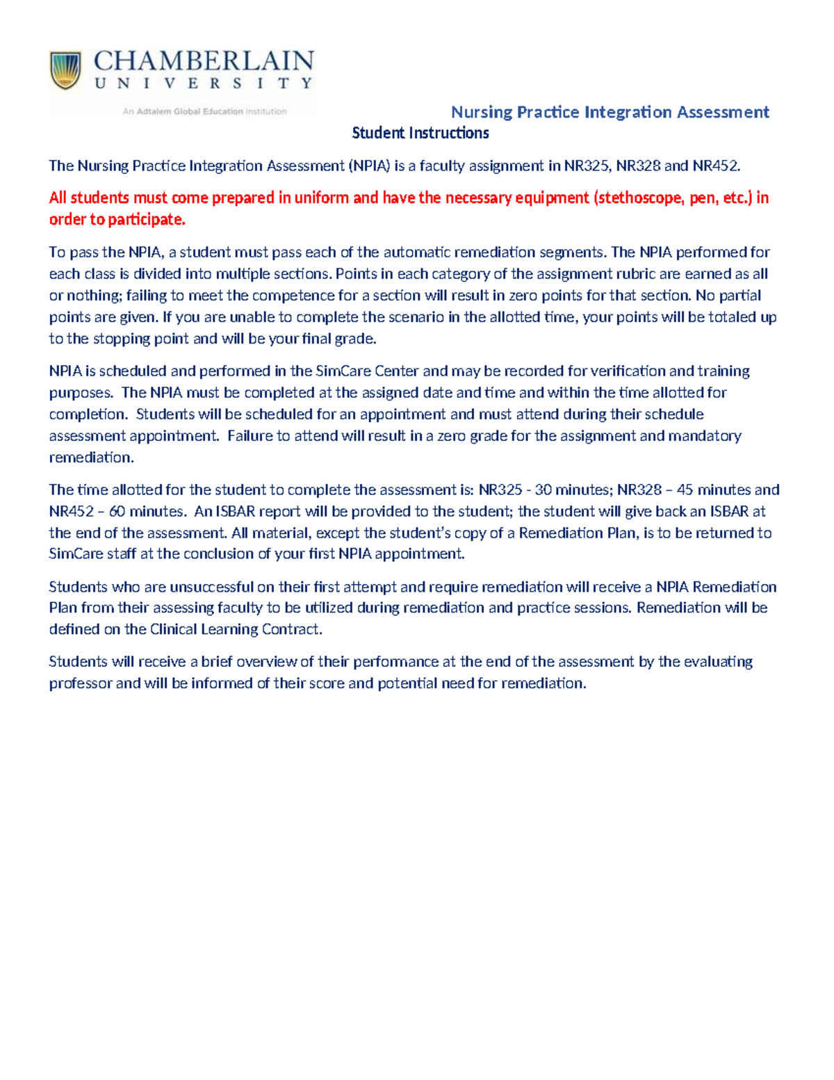NPIA Student Instructions - Nursing Practice Integration Assessment ...