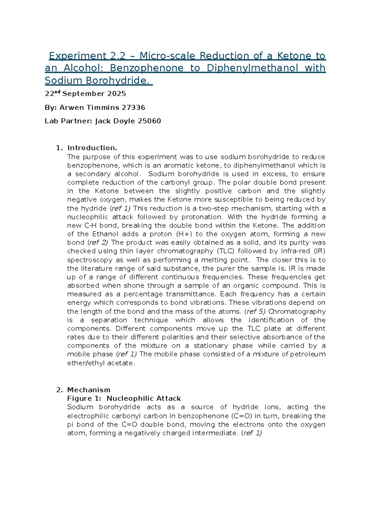 Lab Report YR2: Reduction of Benzophenone to Diphenylmethanol via NaBH4 ...