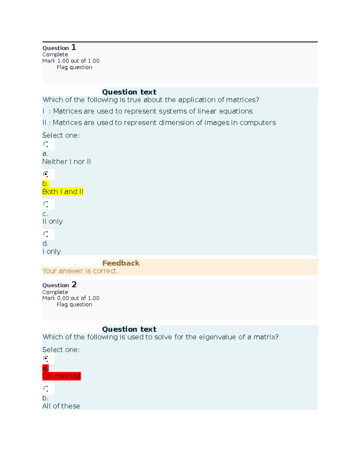 Math final lab quiz 2 - Question 1 Complete Mark 1 out of 1. Flag ...