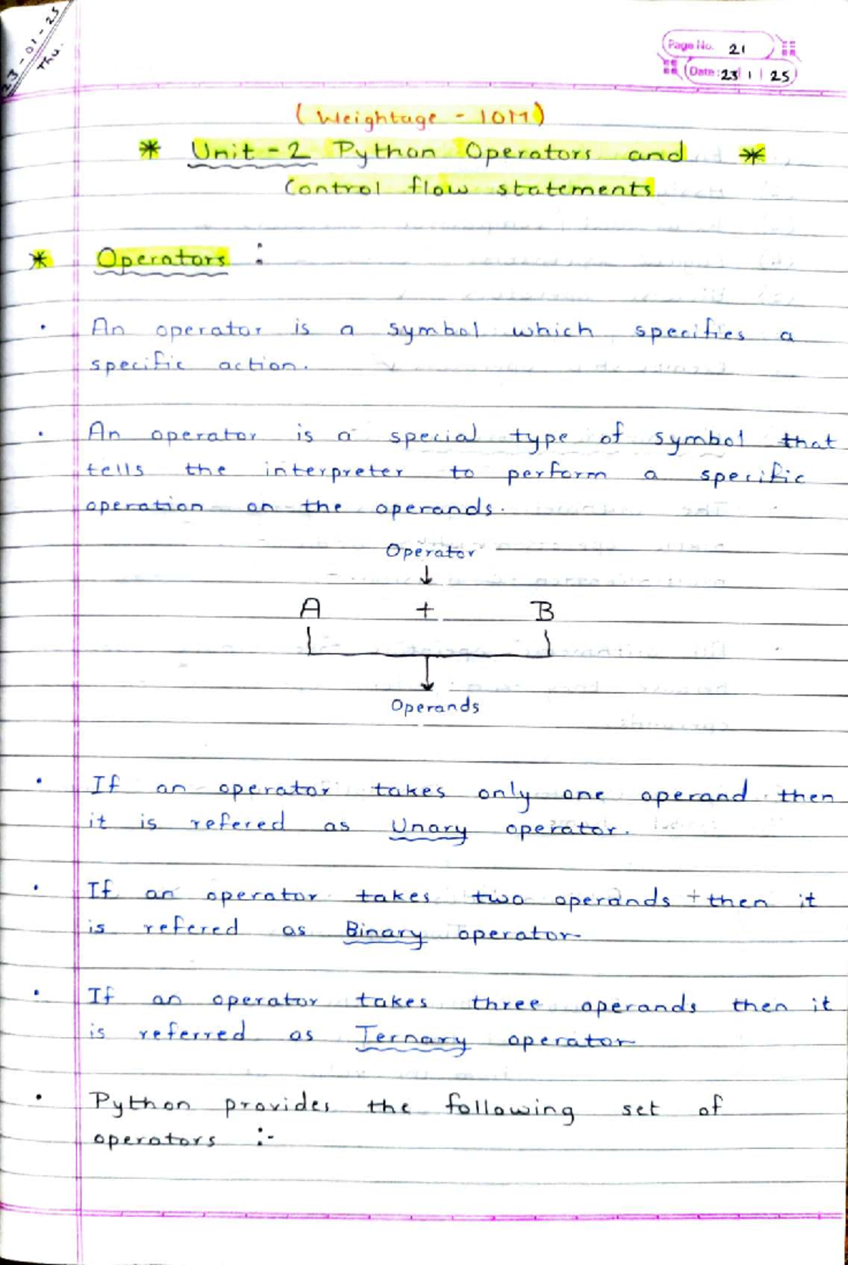 Python Operators and Control Flow Statements - Unit 2 (PWP) - Studocu