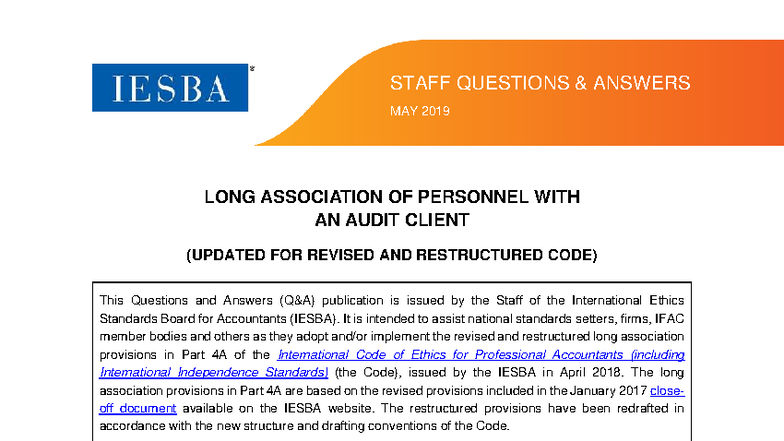 Iesba Long Association FAQs Aligned to 2018 Code - This document has ...