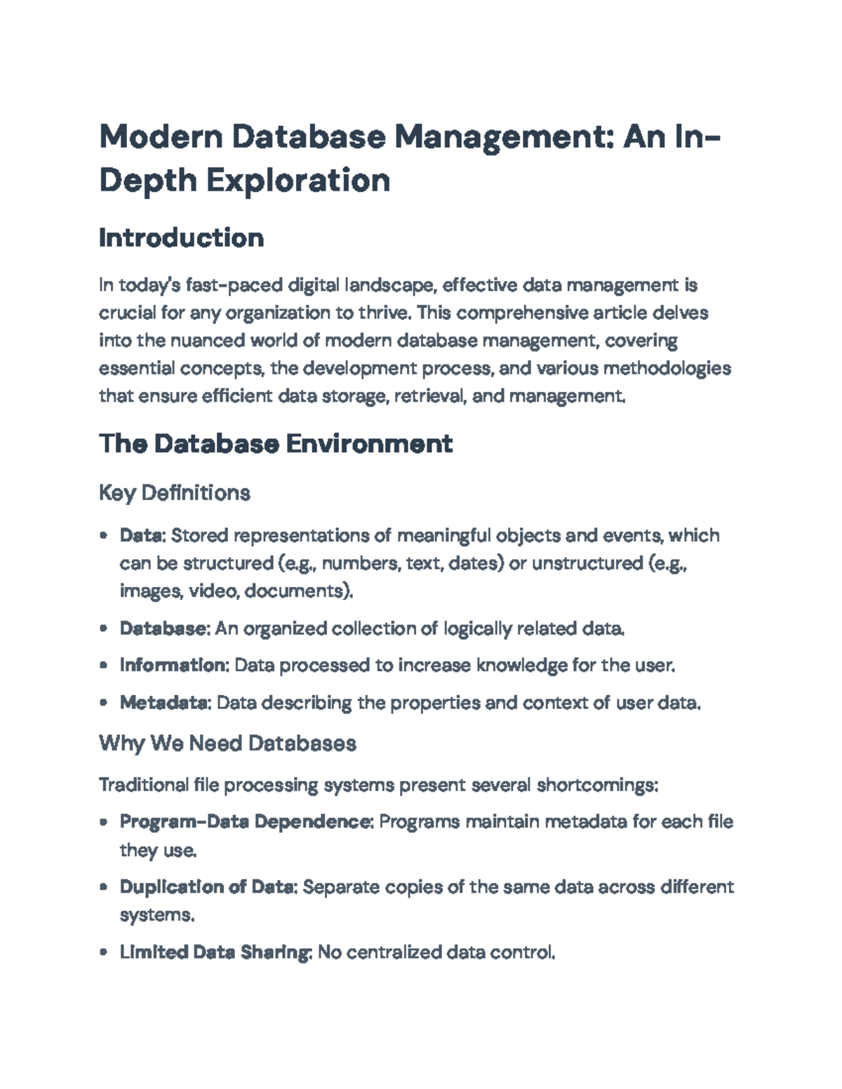 Modern Database Management: Concepts, Methods, and Challenges - Modern ...