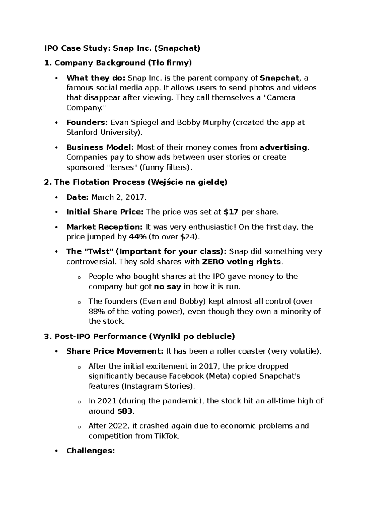 IPO Case Study: Snap Inc. (SNAP) - Company Overview & Market Analysis -  Studocu
