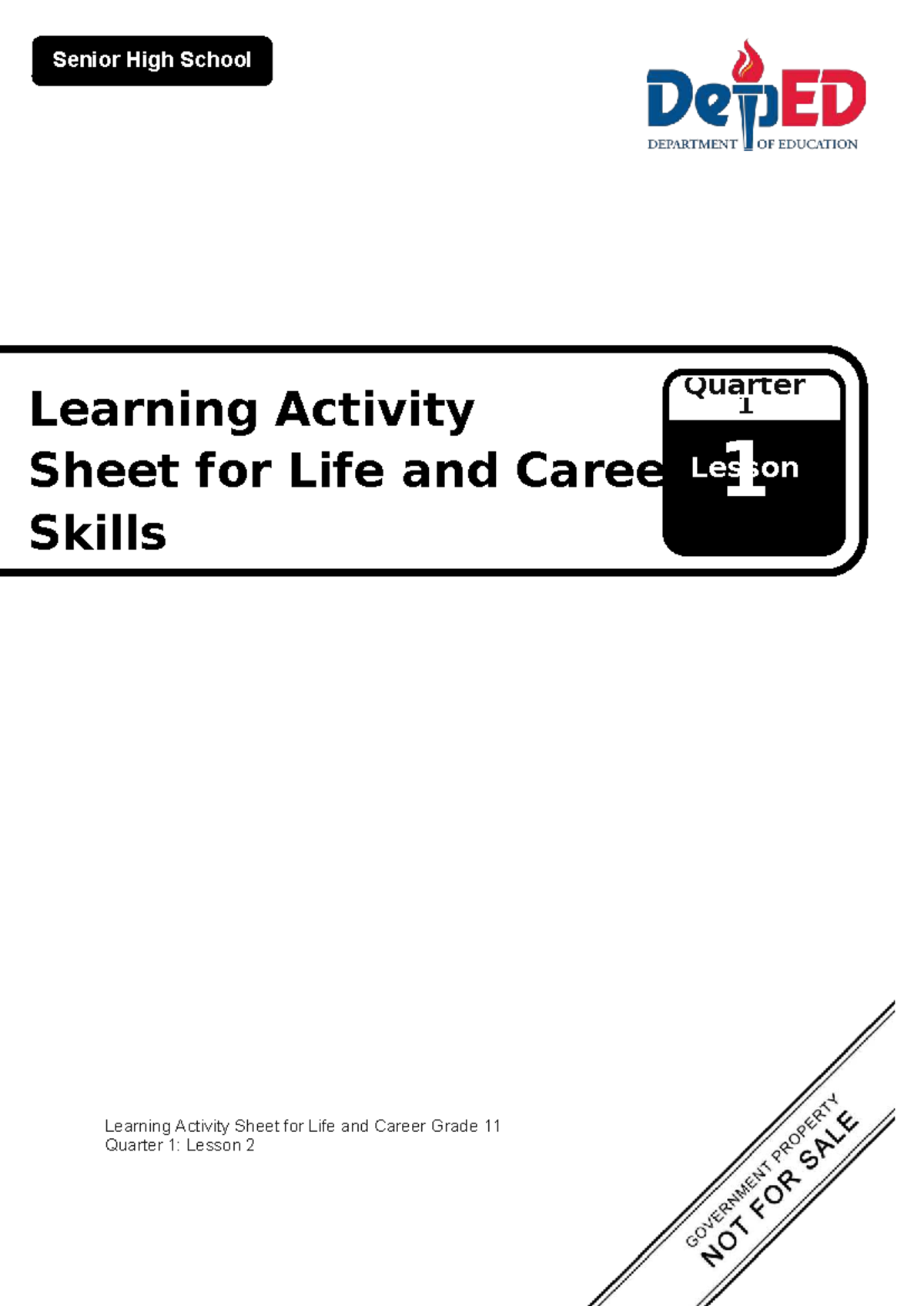 SHS LCS Q1 LAS LE1: Life and Career Skills Activity Sheet - Studocu