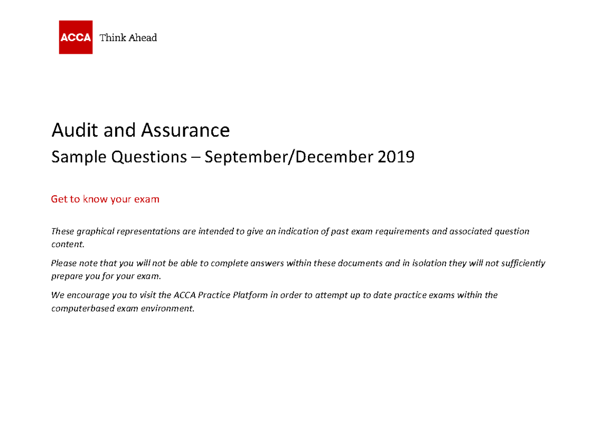 ACCA F8 Audit & Assurance 2019 Sample Exam Questions - Studocu