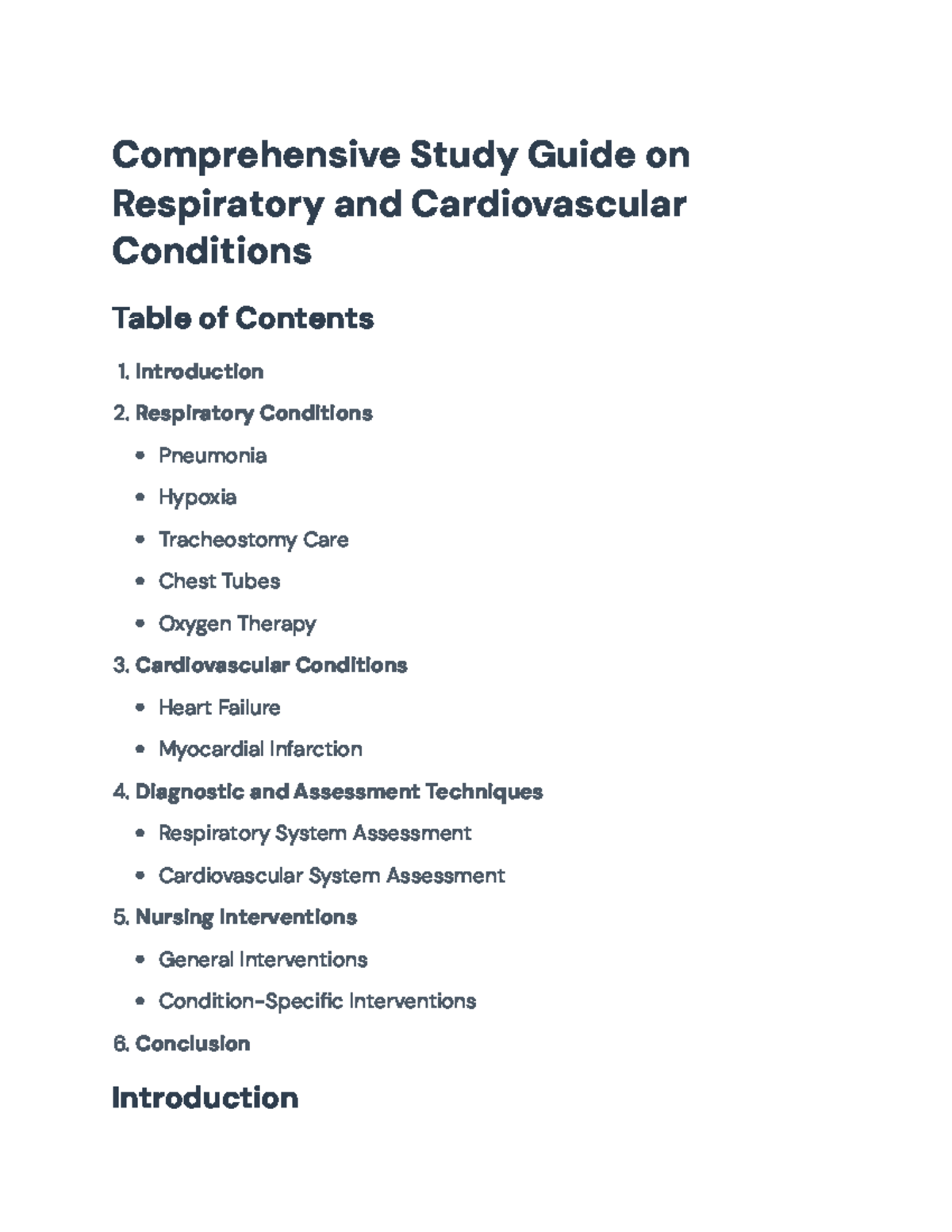 Comprehensive Study Guide on Respiratory & Cardiovascular Conditions ...