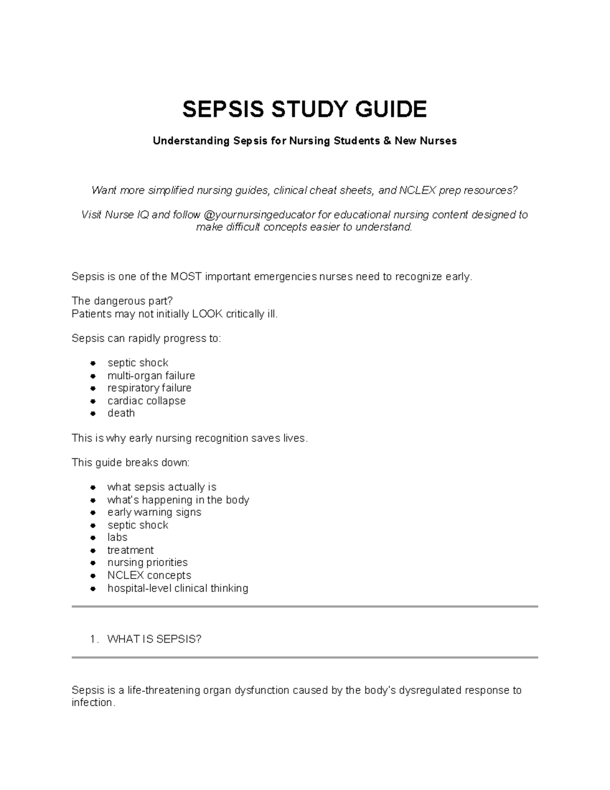 Sepsis Study Guide for Nursing Students: Key Concepts & NCLEX Tips ...