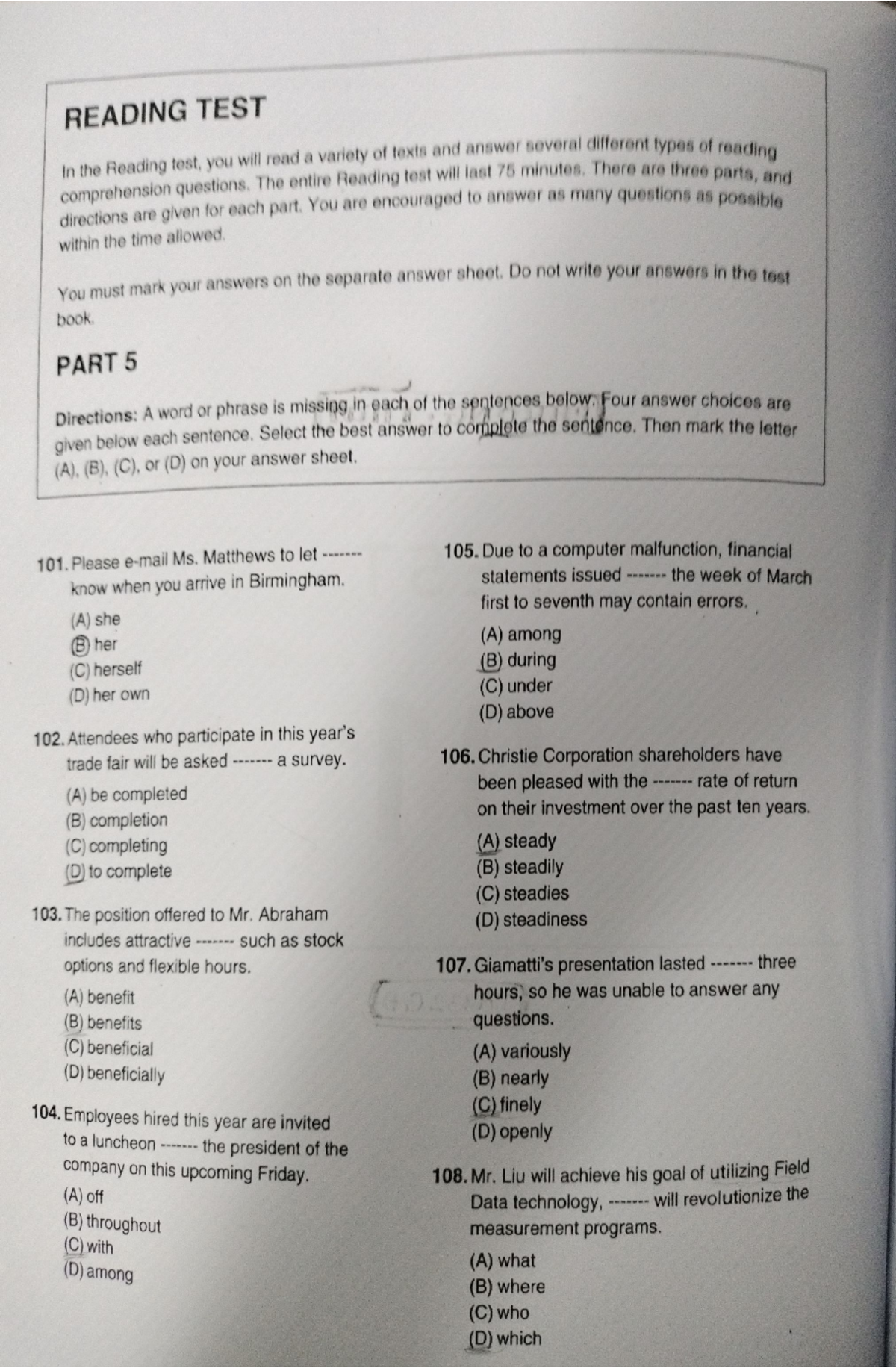Reading Test - WAD: Complete Guide with Sample Questions - Studocu