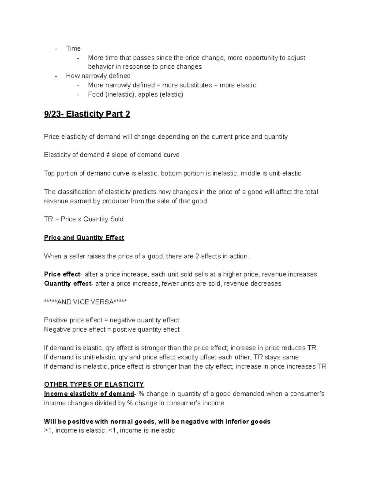 Econ 201 Midterm #1 Notes on Elasticity and Demand Effects - Studocu