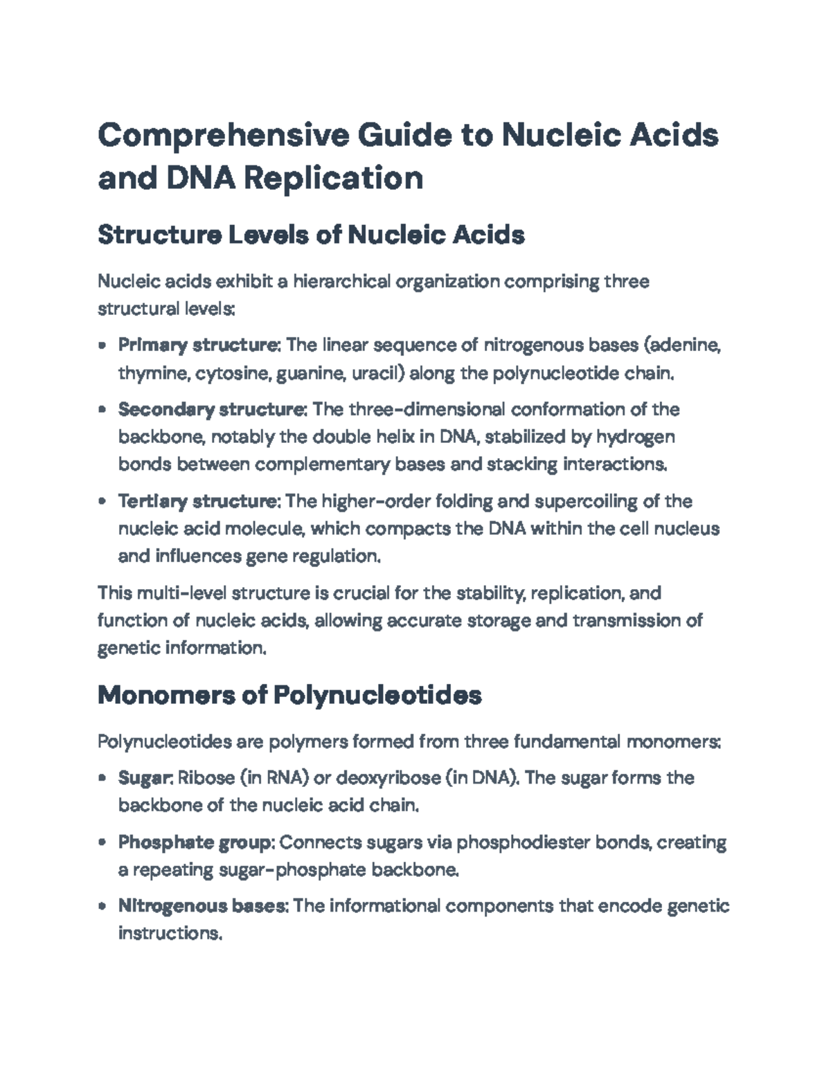 Comprehensive Guide to Nucleic Acids & DNA Replication (BIO 101) - Studocu