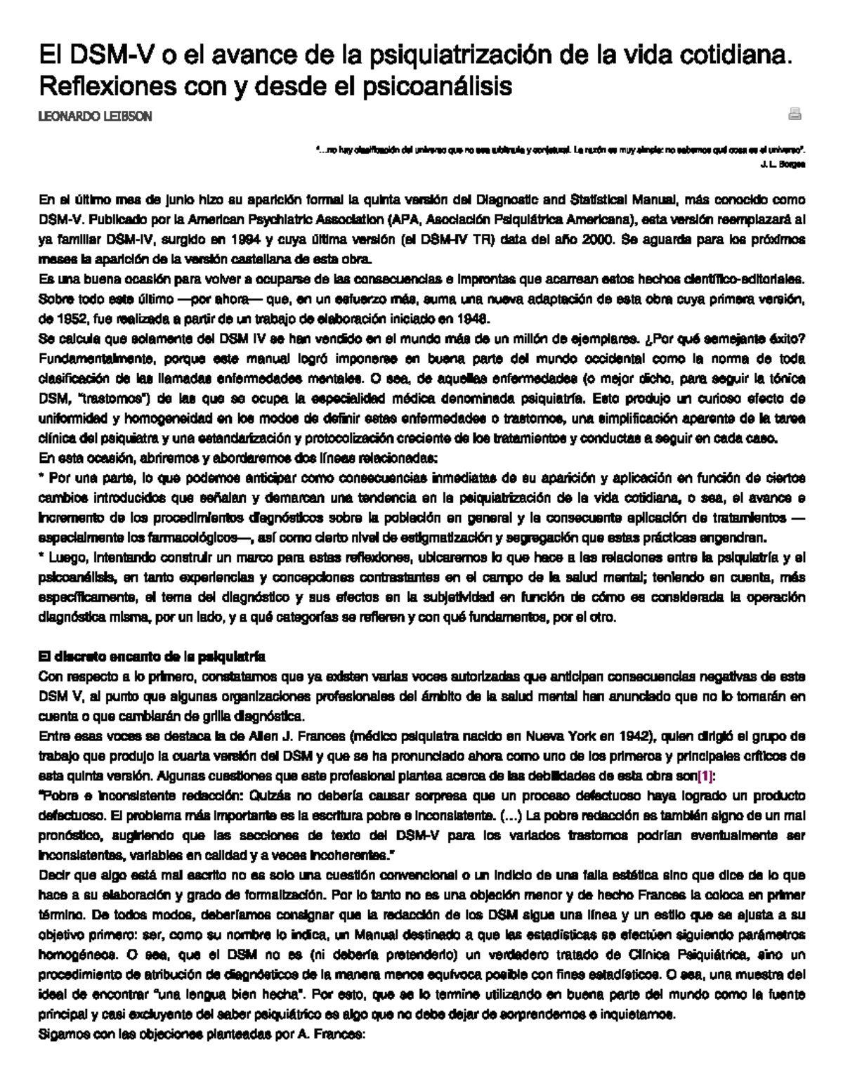 Reflexiones sobre el DSM-V y su Impacto en la Psiquiatría Contemporánea - Document Preview