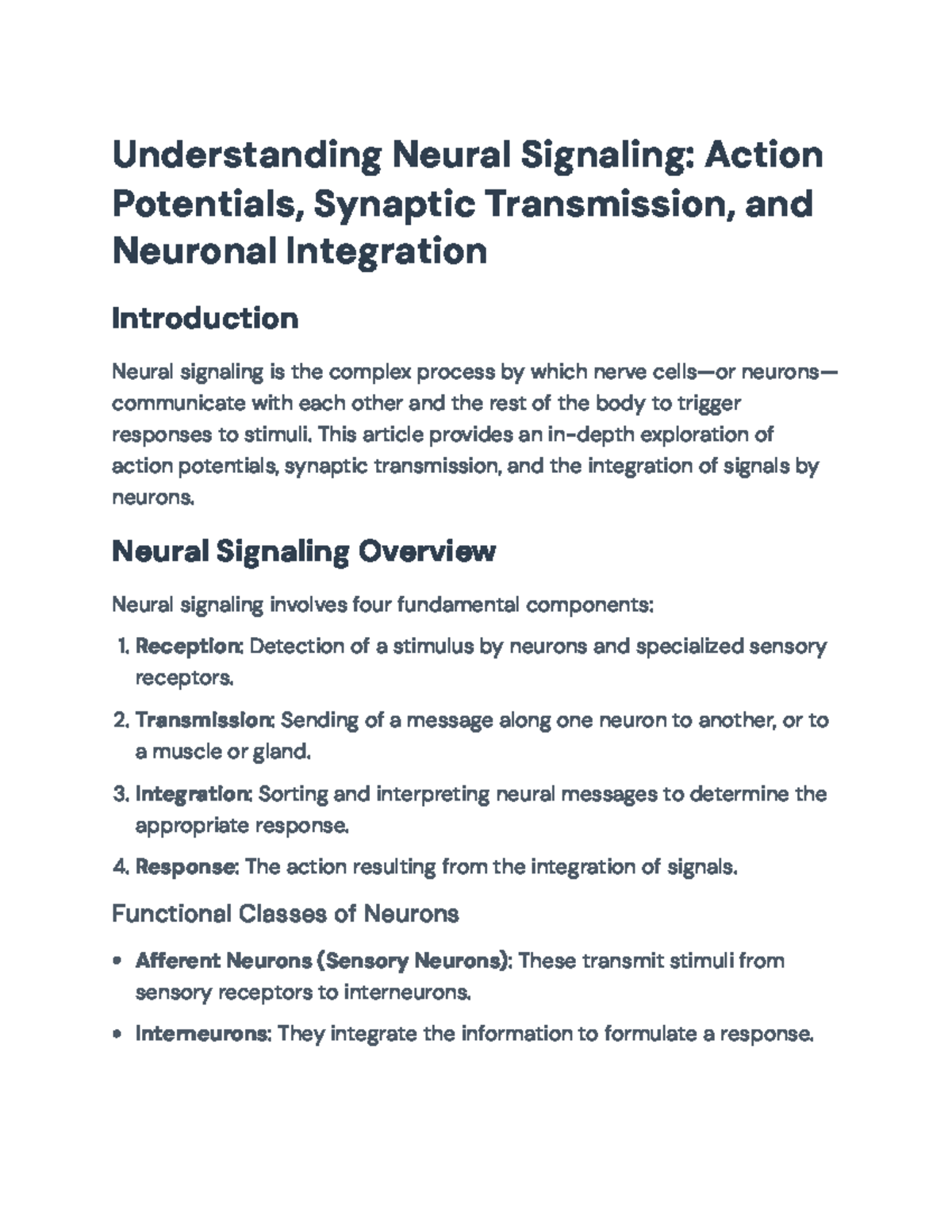 Neural Signaling: Action Potentials & Synaptic Transmission Overview ...